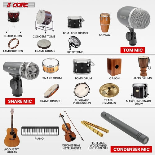 5Core Conga Mic Snare Tom Microphone Drum Kit Condenser XLR Instrument