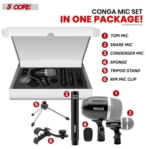 5Core Conga Mic Snare Tom Microphone Drum Kit Condenser XLR Instrument