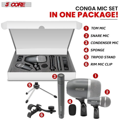 5Core Conga Mic Snare Tom Microphone Drum Kit Condenser XLR Instrument