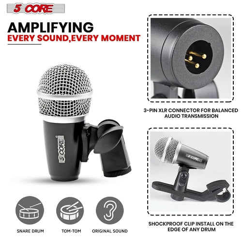 5Core Conga Mic Snare Tom Microphone Drum Kit Condenser XLR Instrument