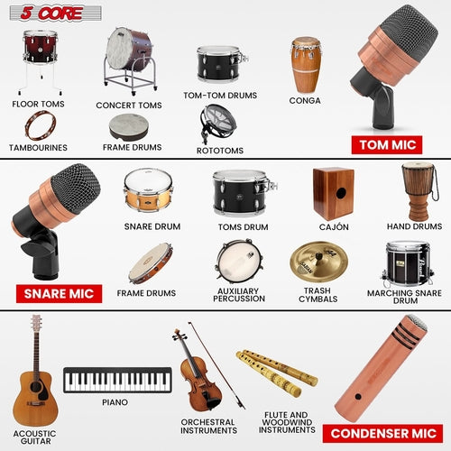 5Core Conga Mic Snare Tom Microphone Drum Kit Condenser XLR Instrument