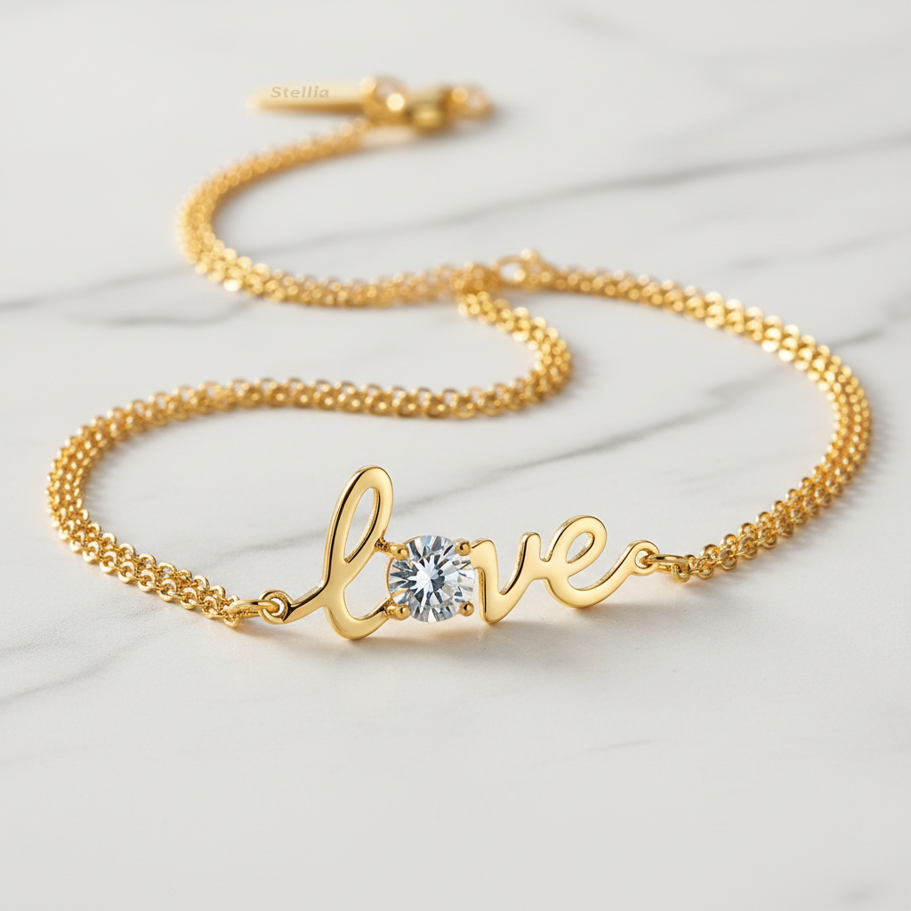 Love Necklace 24K Gold Plated with Crystal Pendant